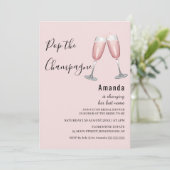Pop de Champagne Roze Bruidsdouche Uitnodiging (Staand voorkant)