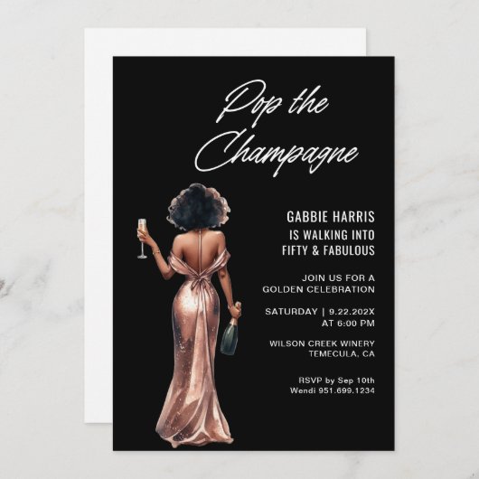 Pop de Champagne Verjaardagsfeestuitnodiging Kaart (Voorkant / Achterkant)