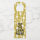 POP DE CHAMPAGNE Wit op Gouden Wijnbril Flessenhanger (Voorkant)