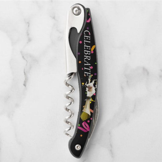 Pop de kurk en vieren kurkentrekker (Voorkant)