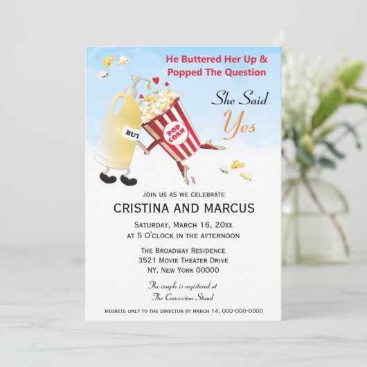 Pop De Vraag Popcorn Couples Shower Kaart (Staand voorkant)