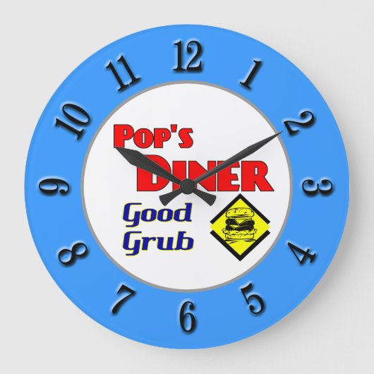 Pop Diner Retro Red Blue Kitchen Klock Grote Klok (Voorkant)