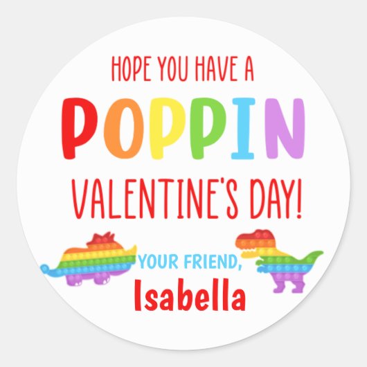 Pop Dinosaur Valetine's Day Favor Stickers (Voorkant)