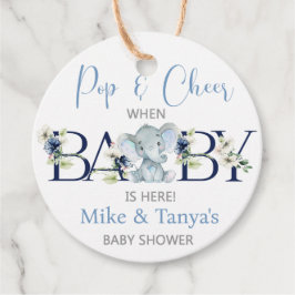 Pop en vrolijke olifant baby shower labels. bedankjes labels