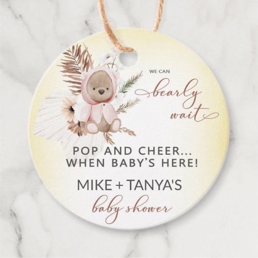 Pop en vrolijkheid wachten op boho beer meisje dou bedankjes labels (Voorkant)