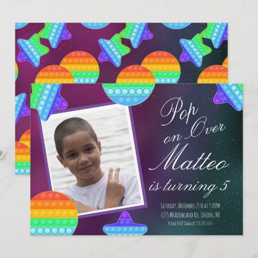 Pop Fidget Play Party boys Moon Stars Birthday Kaart (Voorkant / Achterkant)
