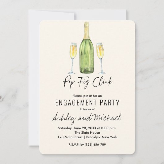 Pop Fiz Champagne Engagement Party Kaart (Voorkant)