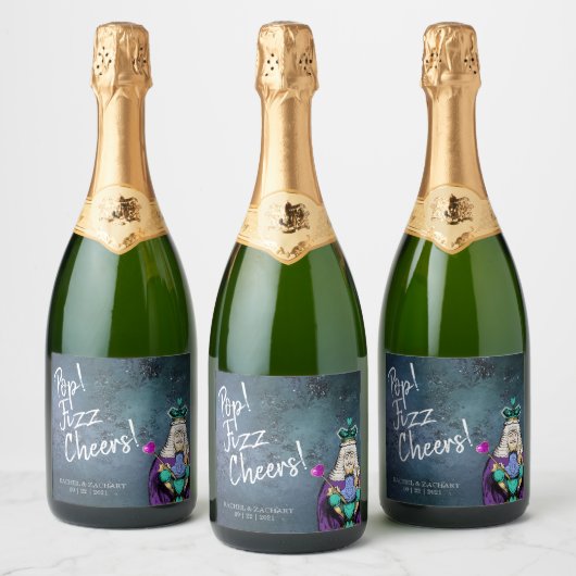 Pop Fizz Cheers Blue Alice in Wonderland Wedding Sparkling Wijnetiket (Flessen)