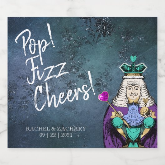 Pop Fizz Cheers Blue Alice in Wonderland Wedding Sparkling Wijnetiket (Enkel label)