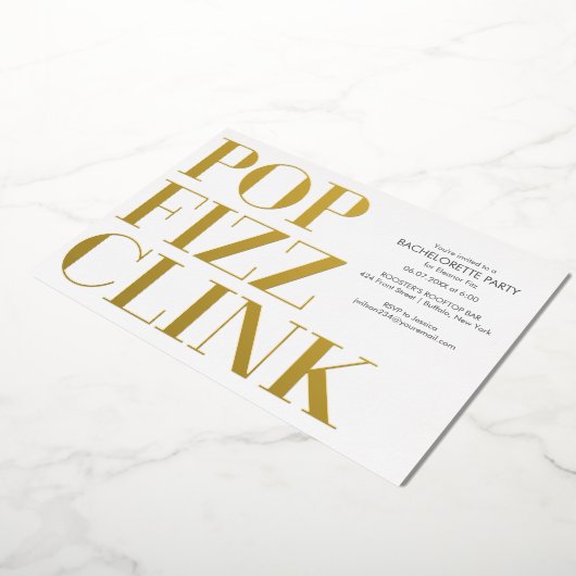 Pop Fizz Clink Bachelorette Party Folie Uitnodigen Folie Uitnodiging (Gedraaid)