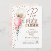 Pop Fizz Clink Balloon Garlands Modern Verloving Kaart (Voorkant / Achterkant)