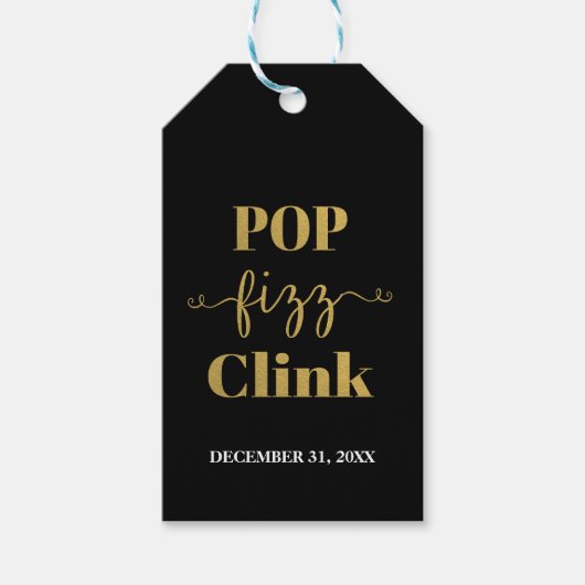 POP FIZZ CLINK Black & Gold Gift Label Cadeaulabel (Voorkant)