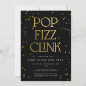 Pop Fizz Clink Black Gold Nieuwjaarsfeest Kaart (Voorkant)
