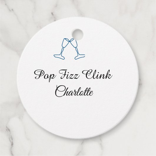 Pop fizz clink blue champagne bottle new year bedankjes labels (Voorkant)