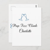 Pop fizz clink blue champagne bottle new year briefkaart (Voorkant / Achterkant)