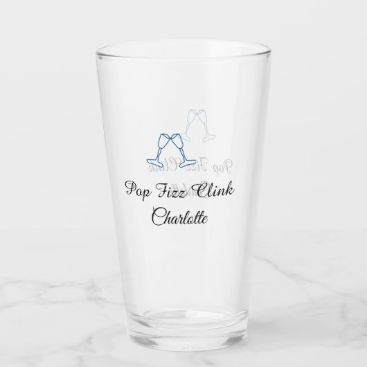 Pop fizz clink blue champagne bottle new year glas (Achterkant)