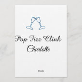 Pop fizz clink blue champagne bottle new year kaart (Achterkant)