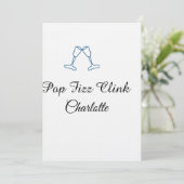 Pop fizz clink blue champagne bottle new year kaart (Staand voorkant)