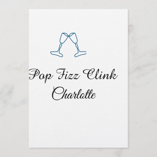 Pop fizz clink blue champagne bottle new year kaart (Voorkant)