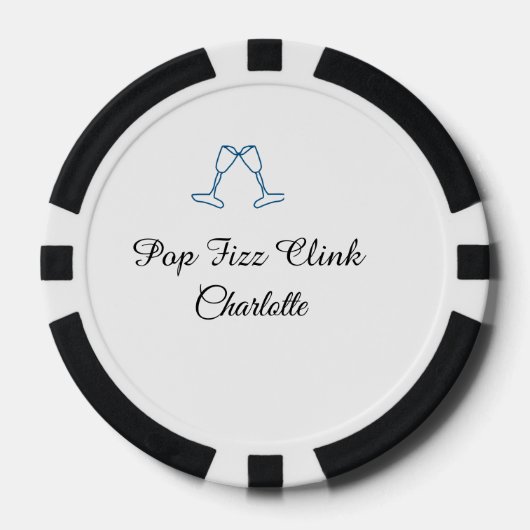 Pop fizz clink blue champagne bottle new year poker chips (Voorkant)