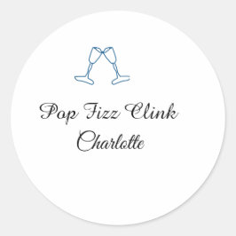 Pop fizz clink blue champagne bottle new year ronde sticker