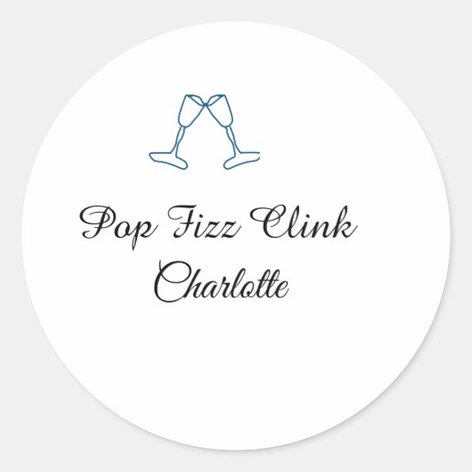 Pop fizz clink blue champagne bottle new year ronde sticker (Voorkant)