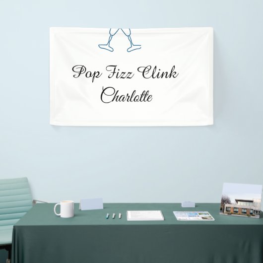 Pop fizz clink blue champagne bottle new year spandoek (Beurs)