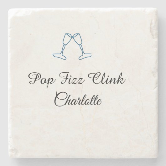 Pop fizz clink blue champagne bottle new year stenen onderzetter (Voorkant)