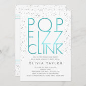 Pop Fizz Clink Bridal Shower Invitation, Aqua Kaart (Voorkant / Achterkant)