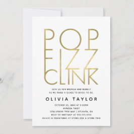 Pop Fizz Clink Bridal Shower Invitation, Faux Gold Kaart