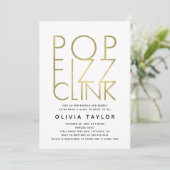 Pop Fizz Clink Bridal Shower Invitation, Faux Gold Kaart (Staand voorkant)