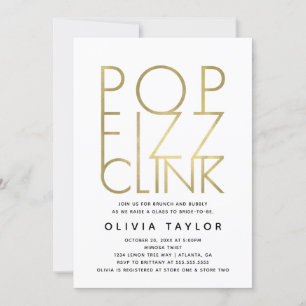 Pop Fizz Clink Bridal Shower Invitation, Faux Gold Kaart