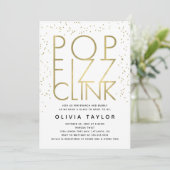 Pop Fizz Clink Bridal Shower Invitation, Faux Gold Kaart (Staand voorkant)