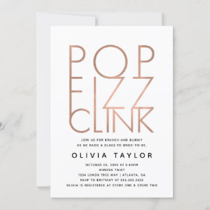 Pop Fizz Clink Bridal Shower Invitation, Roos Gold Kaart