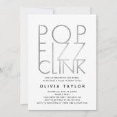 Pop Fizz Clink Bridal Shower Invitation, Silver Kaart (Voorkant)