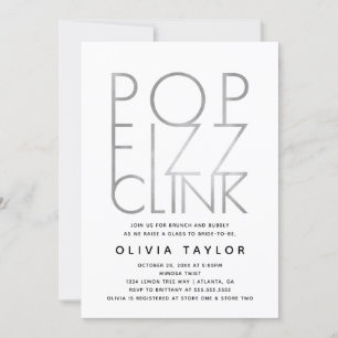 Pop Fizz Clink Bridal Shower Invitation, Silver Kaart