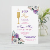 Pop Fizz Clink Bubble Vrijgezellenfeest Floral Inv Kaart (Staand voorkant)
