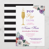 Pop Fizz Clink Bubble Vrijgezellenfeest Floral Inv Kaart (Voorkant / Achterkant)
