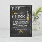 Pop Fizz Clink Chalkboard Milestone Birthday Kaart (Staand voorkant)