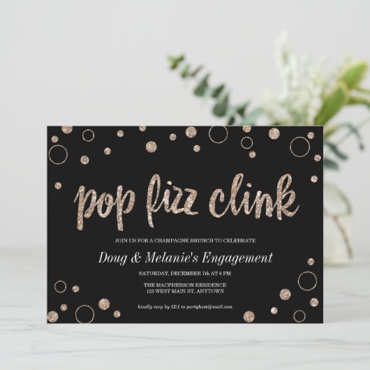 Pop Fizz Clink Champagne Bubbles Party Kaart (Staand voorkant)