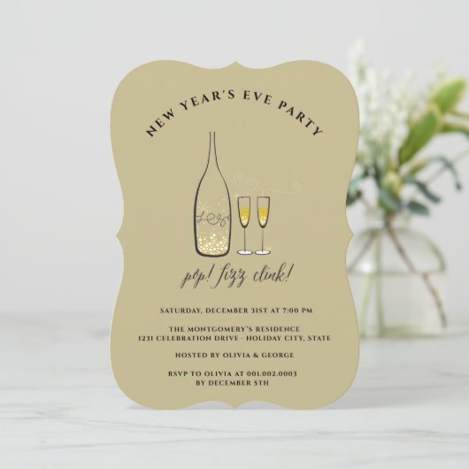 Pop Fizz Clink Champagne Cheers Nieuwjaar Kaart (Staand voorkant)