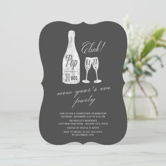 Pop Fizz Clink Champagne Chic nieuwjaarsfeest Kaart (Staand voorkant)