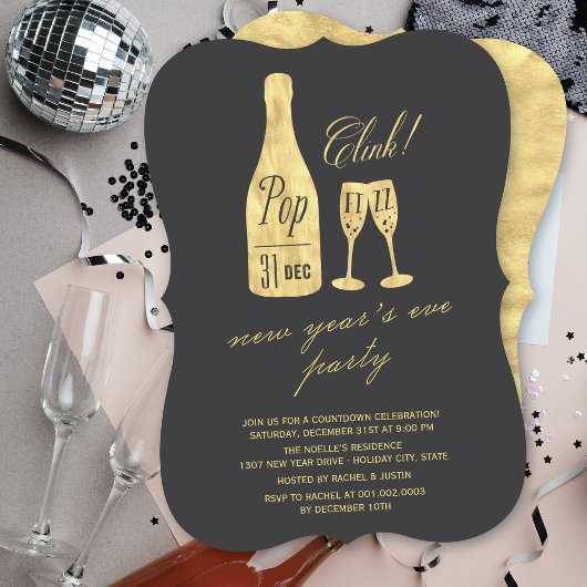 Pop Fizz Clink Champagne Chic nieuwjaarsfeest Kaart