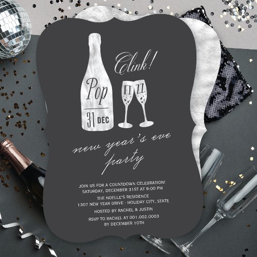 Pop Fizz Clink Champagne Chic nieuwjaarsfeest Kaart