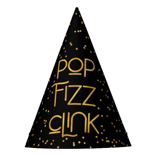 Pop Fizz Clink Elegante Typografie Confetti Feesthoedjes (Voorkant)