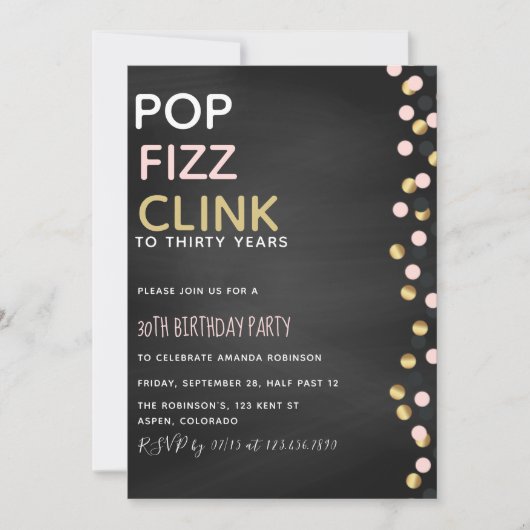 Pop Fizz Clink elke leeftijd Uitnodiging tot geboo (Voorkant)