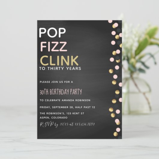 Pop Fizz Clink elke leeftijd Uitnodiging tot geboo (Staand voorkant)