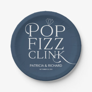 Pop Fizz Clink Engagement Party Blue Papieren Bordje