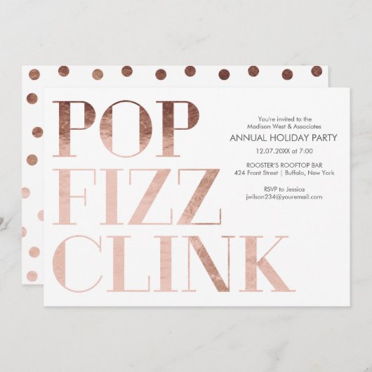 Pop Fizz Clink Faux folie Vakantie Zakelijk Feest Kaart (Voorkant / Achterkant)