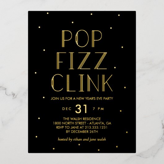 Pop Fizz Clink Folie Holiday Party Briefkaart (Voorkant)